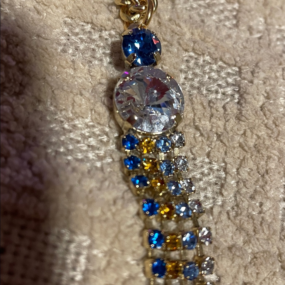 Gold and Blue Crystal Necklace TOVA - Picture 4 of 4